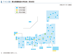 7-4-2-2図　更生保護施設の所在地（男女別）