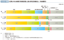 3-2-2-1図　犯罪少年の検察庁新規受理人員の罪名別構成比（年齢層別）